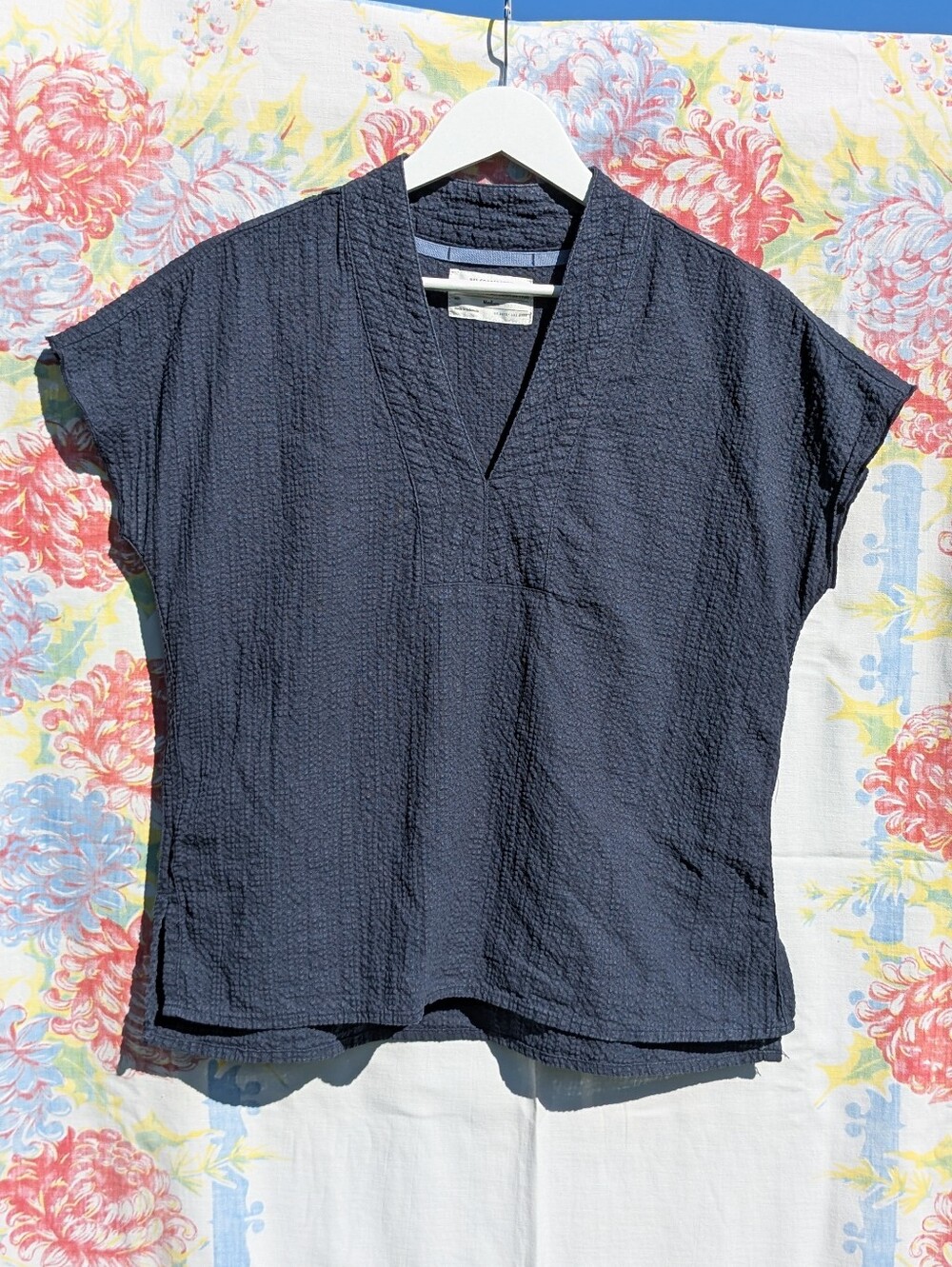 REI Medium Norseland Woven Popover V-neck Shirt Raime/Cotton Boxy Blue - Picture 2 of 10